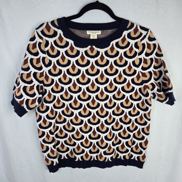 Christian Siriano Sweaters - Christian Siriano NY Geometric Knit Sweater Cropped Womens Large Mod Retro